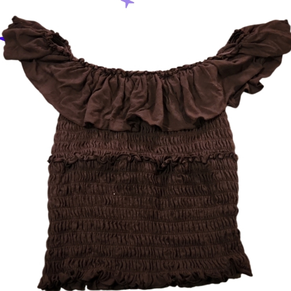 Vintage Brown Jrs Med Stretch Off Shoulder Top